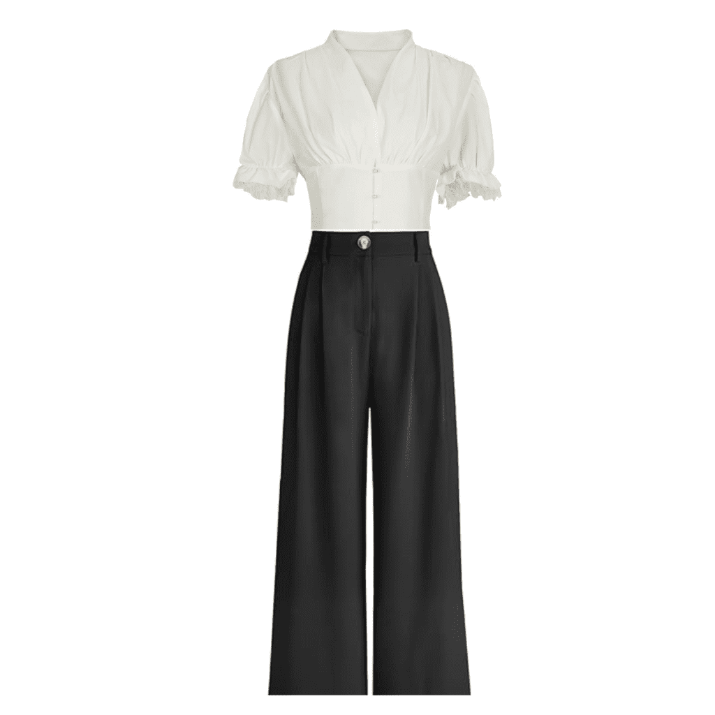 Lace Top with High-Waisted Trousers