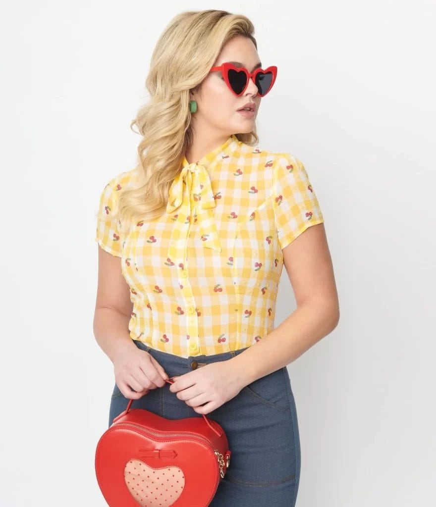 yellow gingham cherry print elsie blouse 636567