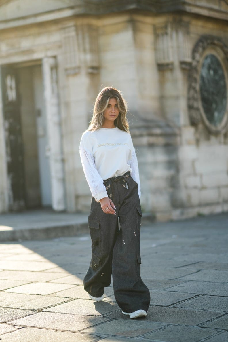 Wide-Leg Pants With a Sweater and Sneakers