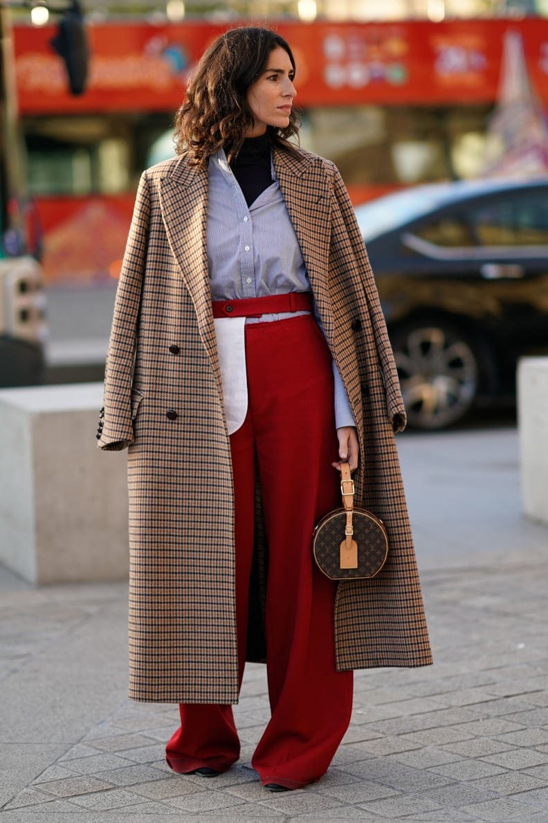 Wide-Leg Pants With a Long Checked Coat
