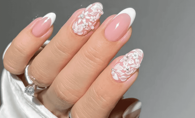 15 Nail Design Ideas for Spring Weddings: Pearly Tips to White Chrome Accents