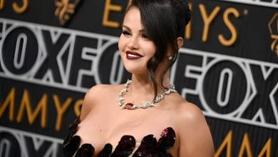 Selena Gomez's Black Cherry Nail Art Complements Her Emmys Sheer Dress