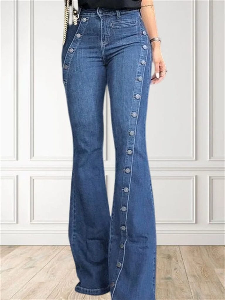StyleWe Denim Buttom Design Plain Flare Jeans